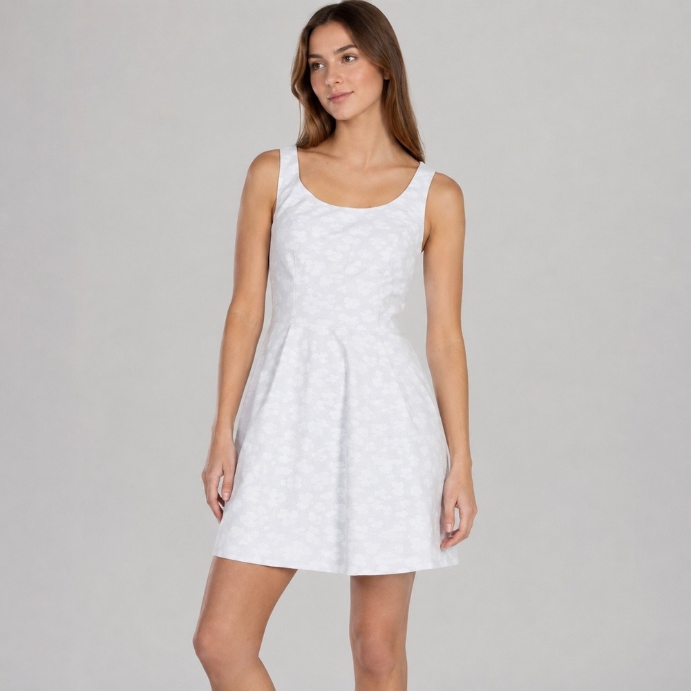 Karen Millen White Jacquard Cloud Dress Fit and Flare Women's Size 8 NWT